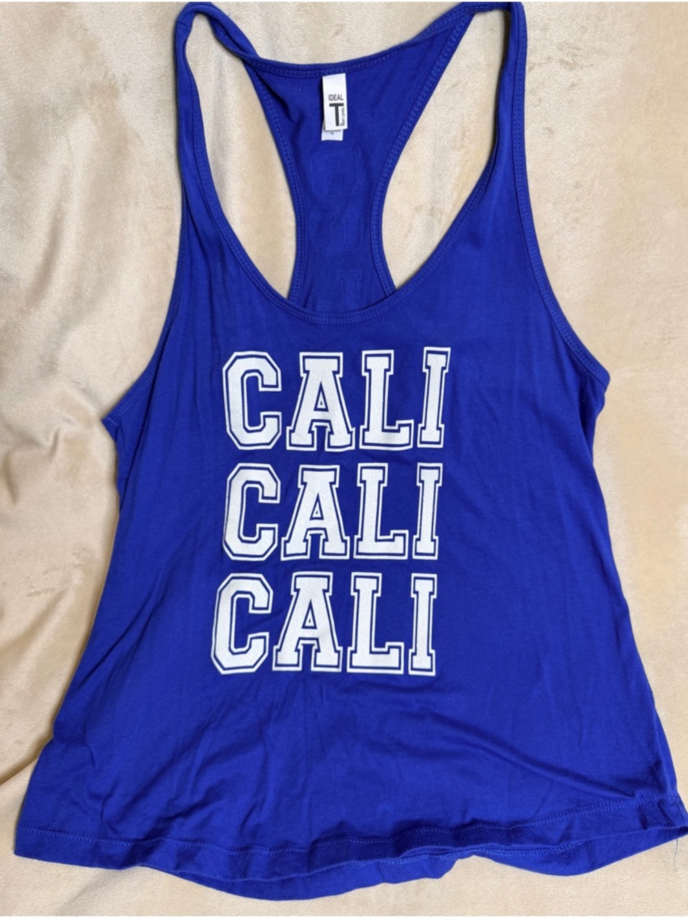 Blue Racerback Tank Top with CALI Graphic